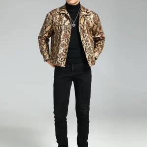 Nerazzurri Autumn Short Handsome Cool Colorful Snakeskin Print Pu Leather Jacket Men Luxury European Style Clothes 2023 EU Size