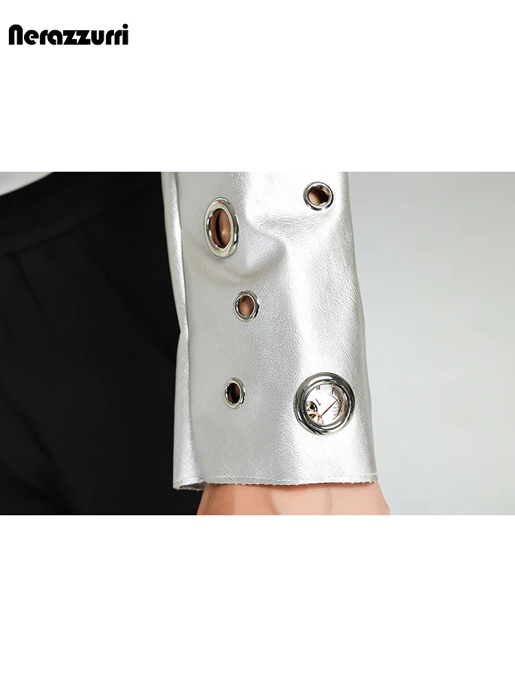 Nerazzurri Spring Autumn Cool Handsome Short Hollow Out Pu Leather Jacket Men with Holes Luxury Designer Unisex Y2K Streetwear - Image 6