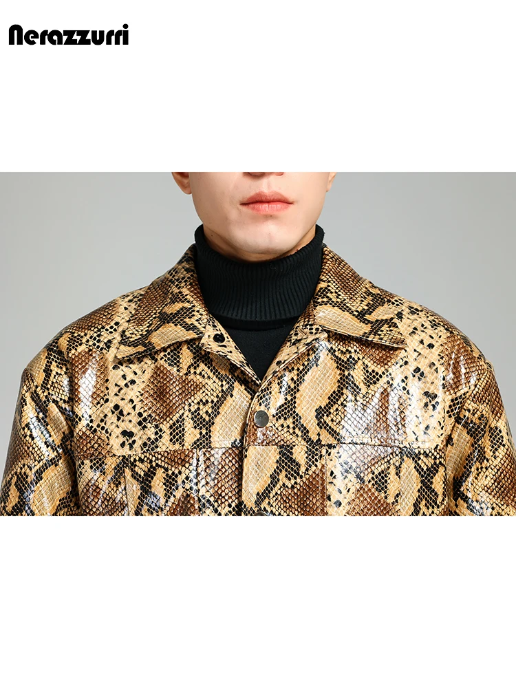 Nerazzurri Autumn Short Handsome Cool Colorful Snakeskin Print Pu Leather Jacket Men Luxury European Style Clothes 2023 EU Size - Image 5