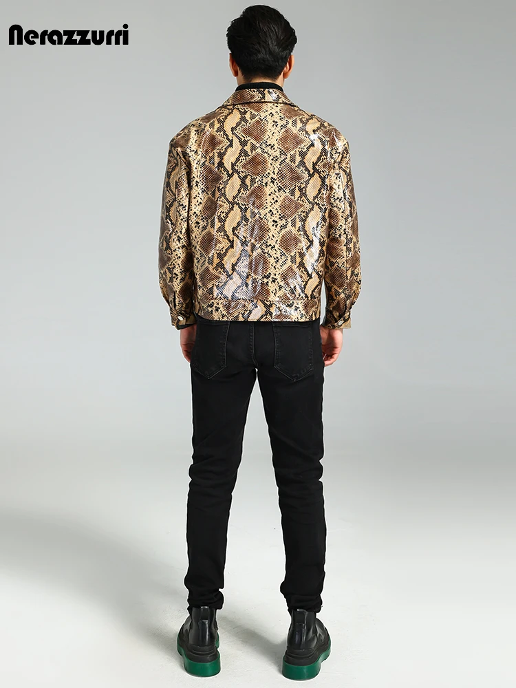 Nerazzurri Autumn Short Handsome Cool Colorful Snakeskin Print Pu Leather Jacket Men Luxury European Style Clothes 2023 EU Size - Image 3